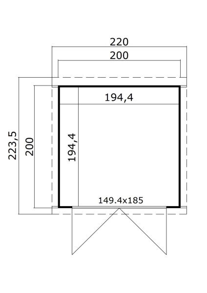 Gartenhaus KIBO 200 x 200 cm, 28 mm,  natur / farbig