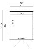 Gartenhaus KIBO 2 200 x 250 cm; 28mm Systembohle; LICHT GRAU lackiert