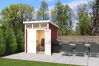 Gartenhaus KIBO 2 200 x 250 cm; 28mm Systembohle; SCHWEDENROT lackiert