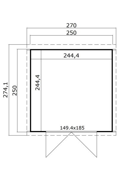 Gartenhaus KIBO 3 - 250 x 250 cm, 28 mm, natur / farbig