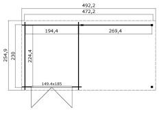 Gartenhaus LONG BEACH 492 x 250 cm; 28mm Blockbohlen; LICHT GRAU lackiert