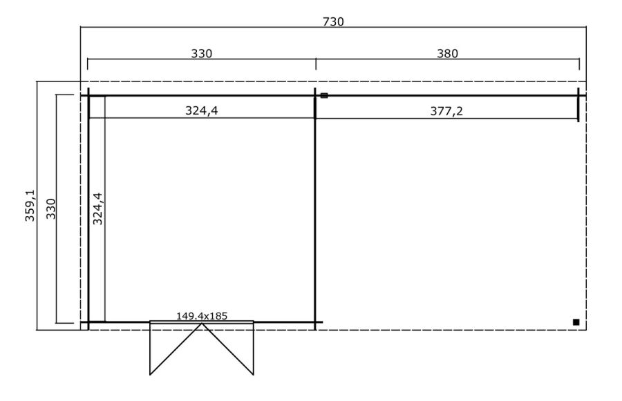 Gartenhaus NEW ORLEANS 730 x 350 cm, 28 mm,  natur / farbig