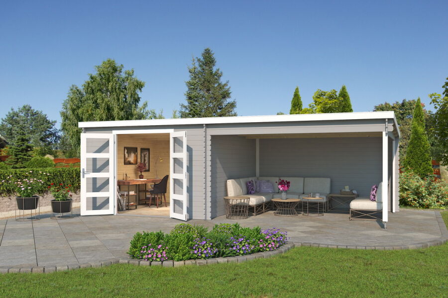 Gartenhaus NEW ORLEANS 730 x 350 cm, 28 mm,  natur / farbig
