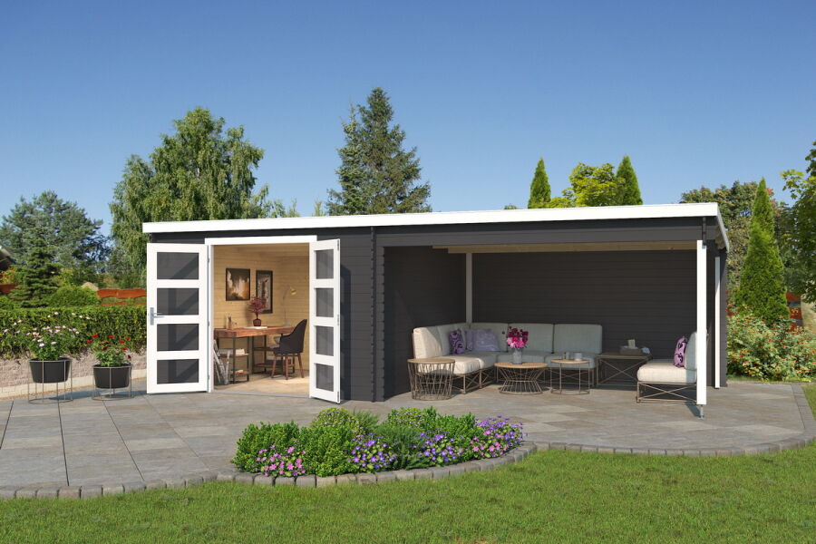 Gartenhaus NEW ORLEANS 730 x 350 cm, 28 mm,  natur / farbig