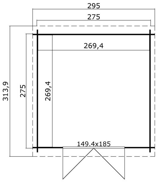 Gartenhaus SAN JOSE 275 - 295 x 295 cm, 28 mm,  natur / farbig
