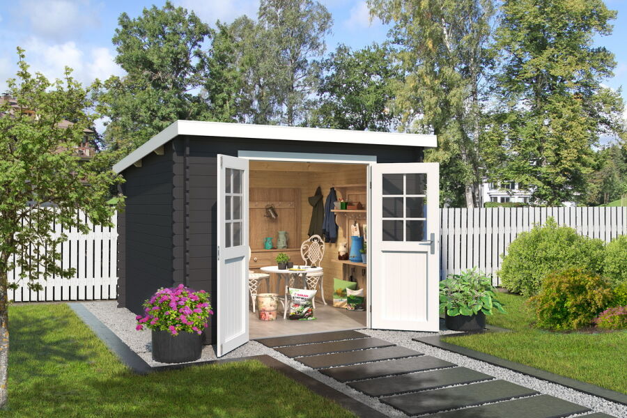 Gartenhaus SAN JOSE 275 - 295 x 295 cm, 28 mm,  natur / farbig