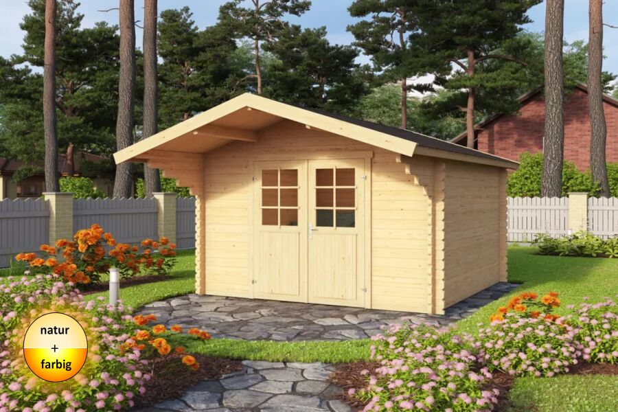 Gartenhaus VILJANDI 34 - 320 x 320 cm, 28 mm, natur / farbig