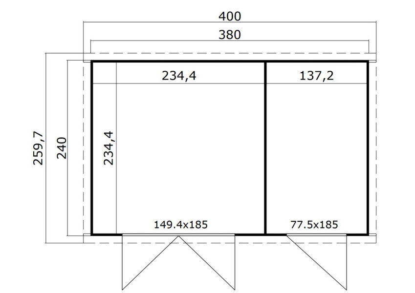 Gartenhaus ZAMBEZI XL - 380 x 240 cm, 28 mm, natur / farbig