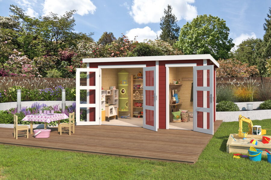Gartenhaus ZAMBEZI XL - 380 x 240 cm, 28 mm, natur / farbig