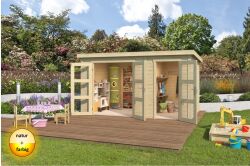 Gartenhaus ZAMBEZI XL - 380 x 240 cm, 28 mm, natur / farbig