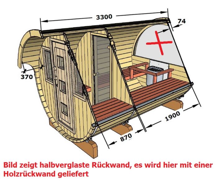 Saunafass Modell 204 x 330 cm inkl. Dachschindeln schwarz, Saunafass Bausatz, Thermoholz