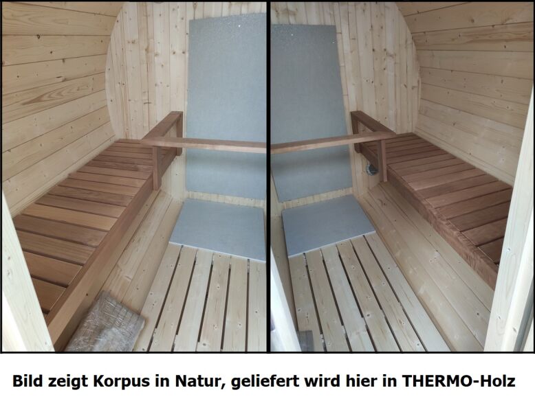 Saunafass Modell 204 x 330 cm inkl. Dachschindeln schwarz, Saunafass Bausatz, Thermoholz