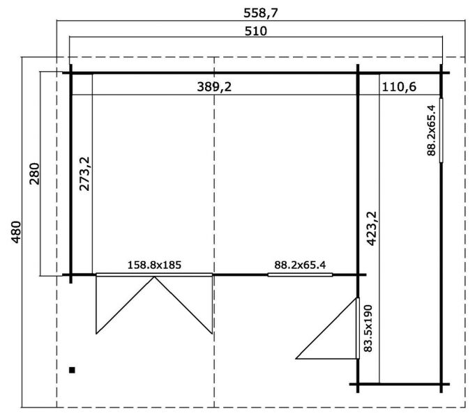 Gartenhaus LITTLE ROCK 530x450 cm, 34mm Blockbohlen, ohne Boden