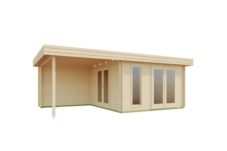 Gartenhaus ANDERS 652x380 cm, 44mm Blockbohlen, inkl. Boden und großes Schleppdach