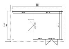 Gartenhaus ANDERS 652x380 cm, 44mm Blockbohlen, inkl. Boden und großes Schleppdach