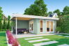 Gartenhaus ANDERS 652x380 cm, 44mm Blockbohlen, inkl. Boden und großes Schleppdach