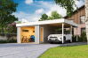 Garage BAHAMAS OHNE TORE 660x540 cm, 44mm Wandbohle, Premium Einzeltür und ISO Verglasung