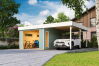 Garage BAHAMAS OHNE TORE 660x540 cm, 44mm Wandbohle, Premium Einzeltür und ISO Verglasung