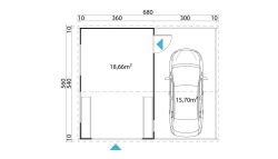 Garage BAHAMAS MIT HOLZTOR 660x540 cm, 44mm Wandbohle, Premium Einzeltür und ISO Verglasung