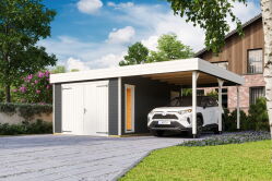 Garage BAHAMAS MIT HOLZTOR 660x540 cm, 44mm Wandbohle, Premium Einzeltür und ISO Verglasung