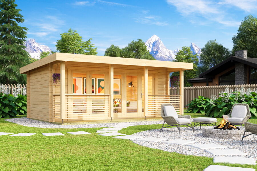 Gartenhaus LIVERPOOL 1, 570x320 cm, 70mm Blockbohlen, inkl. Boden, ISO-Verglasung und große Falttür