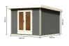 Gartenhaus RATZEBURG 1 terragrau 369x309cm, 40mm Doppelnut, Chrom Line Ecke, ohne Boden +AKTION+