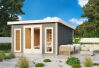 Gartenhaus RATZEBURG 2 terragrau 369x369cm, 40mm Doppelnut, Chrom Line Ecke, ohne Boden +AKTION+