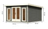 Gartenhaus RATZEBURG 2 terragrau 369x369cm, 40mm Doppelnut, Chrom Line Ecke, ohne Boden +AKTION+