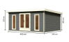 Gartenhaus RATZEBURG 3 terragrau 490x369cm, 40mm Doppelnut, Chrom Line Ecke, ohne Boden +AKTION+