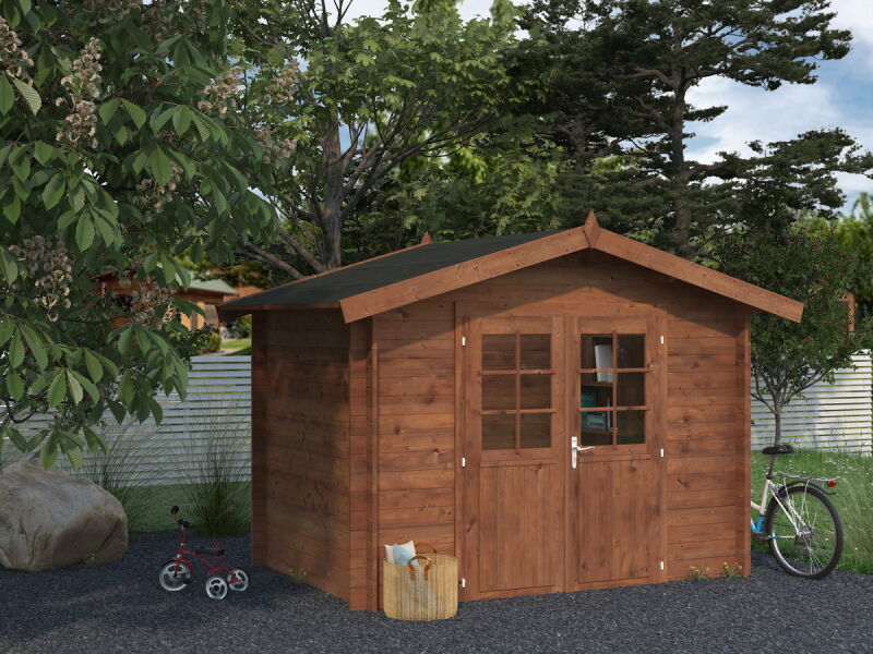 Gartenhaus VALENTINE 4,7 m2, 296x200cm, 28mm Bohlen, braun imprägniert