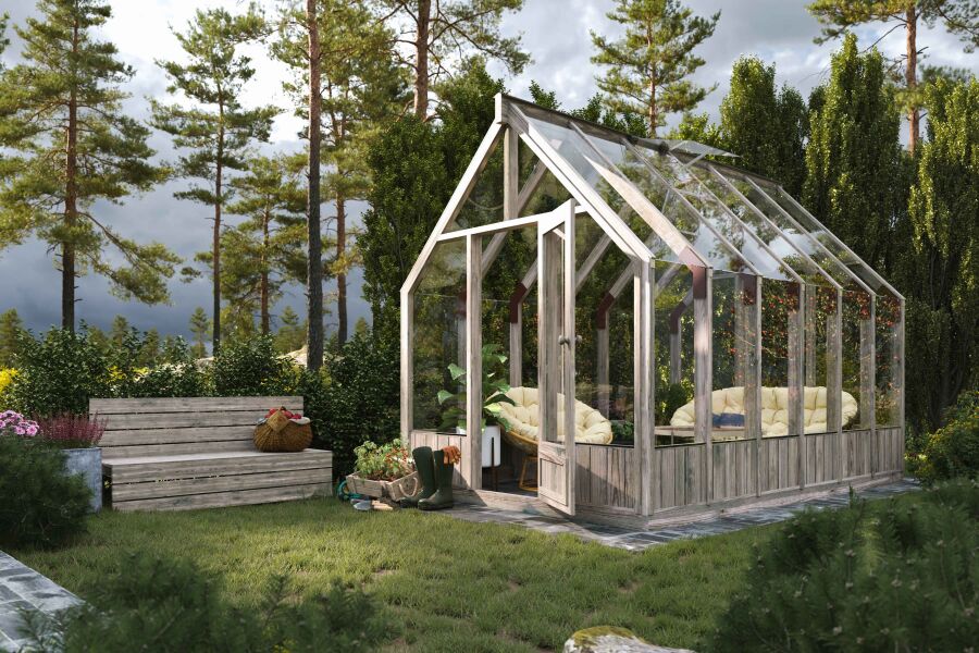 Palmako Glashaus / Gewächshaus EMILIA 8,2 m²  240x363 cm, grau imprägniert