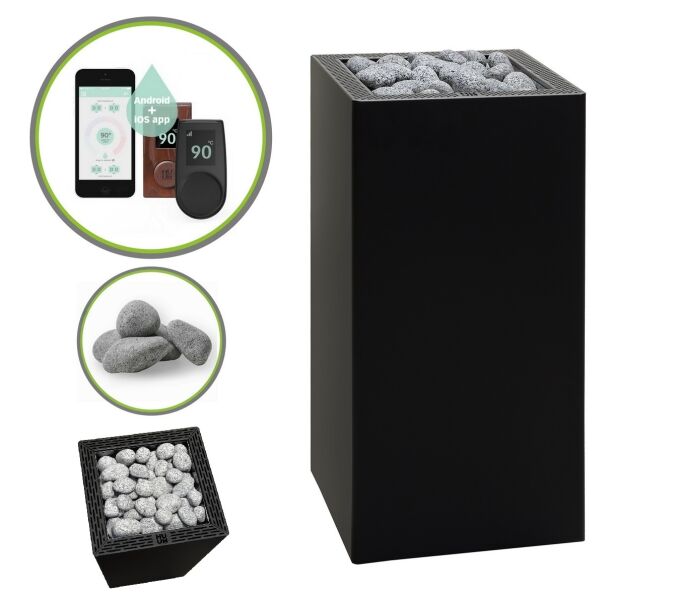 Saunaofen HUUM CORE BLACK 10,5 kW SPARSET inkl. UKU Steuerung WIFI, Steine
