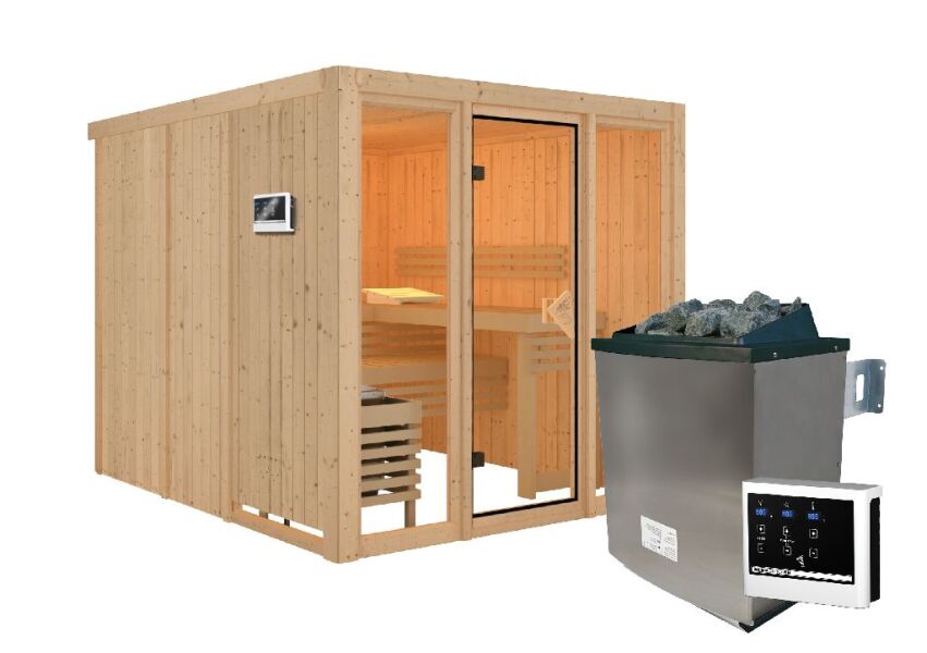 Sauna ASKJA (Fronteinstieg) / Kein Kranz / Ofen 9 KW externe Strg easy