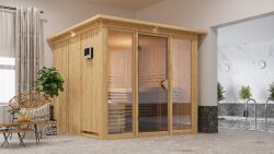 Sauna ASKJA (Fronteinstieg) / mit Kranz / Ofen 9 KW externe Strg easy