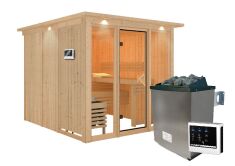 Sauna ASKJA (Fronteinstieg) / mit Kranz / Ofen 9 KW externe Strg easy