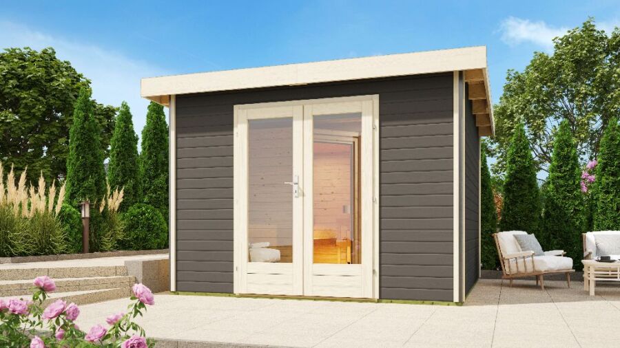 Saunahaus MAINBURG 1 Set A / terragrau lackiert / Ofen 9 KW externe Strg easy