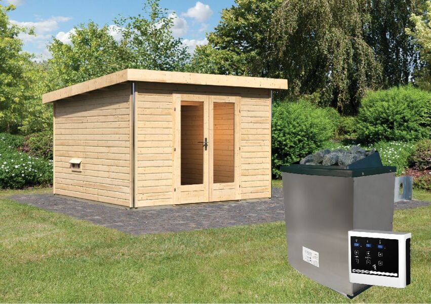 Saunahaus MAINBURG 1  Set B / naturbelassen / Ofen 9 KW externe Strg easy