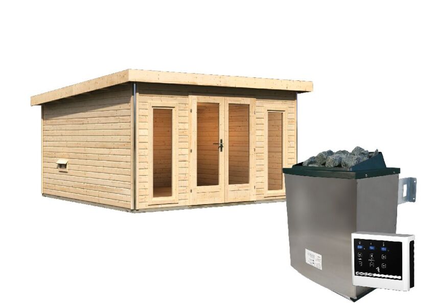 Saunahaus MAINBURG 3  Set A / naturbelassen / Ofen 9 KW externe Strg easy