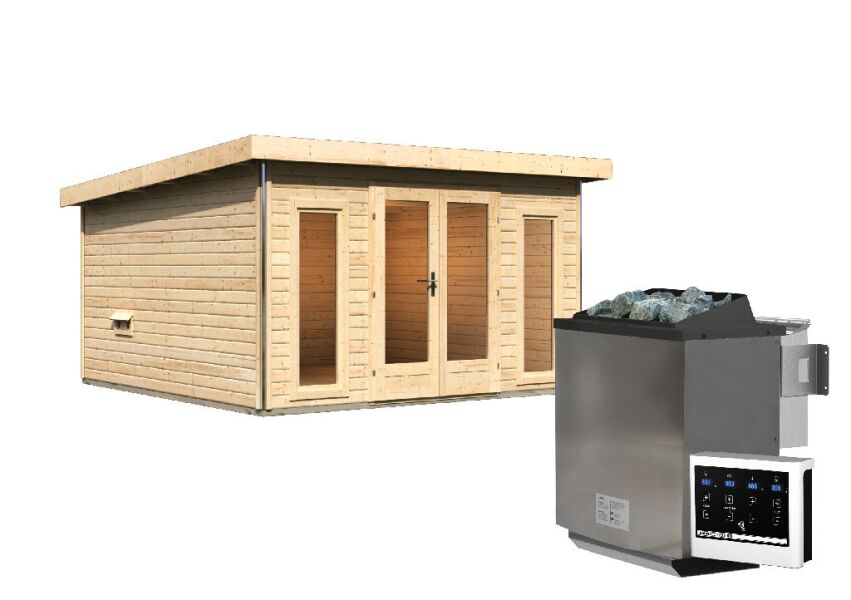 Saunahaus MAINBURG 3  Set A / naturbelassen / Ofen 9 kW Bio externe Strg easy