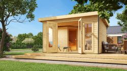Saunahaus MAINBURG 3  Set A / naturbelassen / Ofen 9 kW Bio externe Strg easy