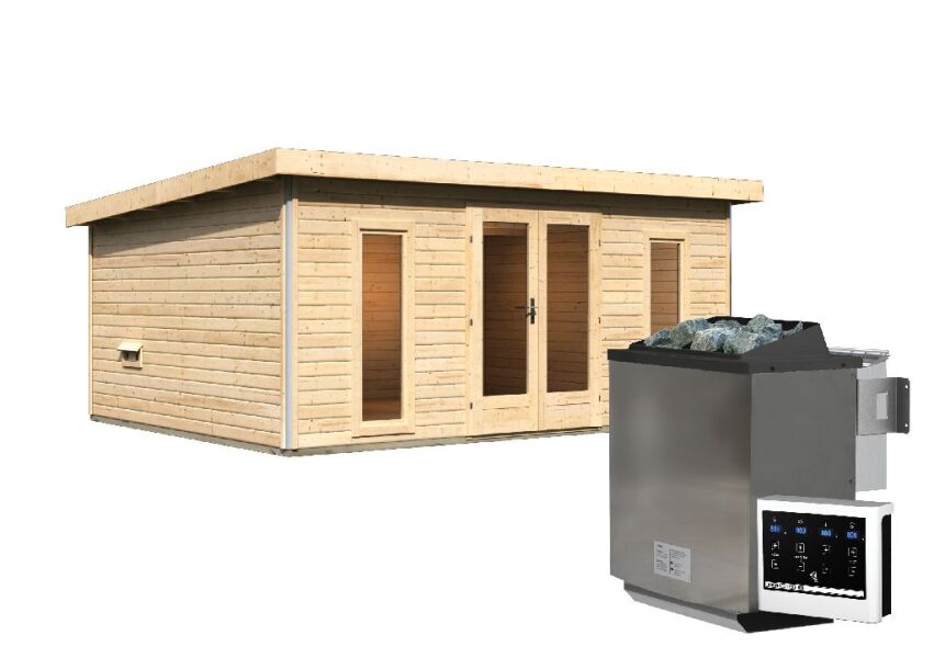 Saunahaus MAINBURG 4  Set A / naturbelassen / Ofen 9 kW Bio externe Strg easy