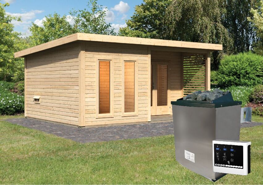 Saunahaus MAINBURG 5  Set A / naturbelassen / Ofen 9 KW externe Strg easy