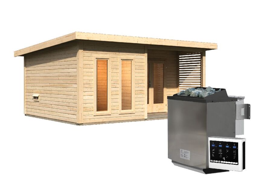Saunahaus MAINBURG 5  Set A / naturbelassen / Ofen 9 kW Bio externe Strg easy