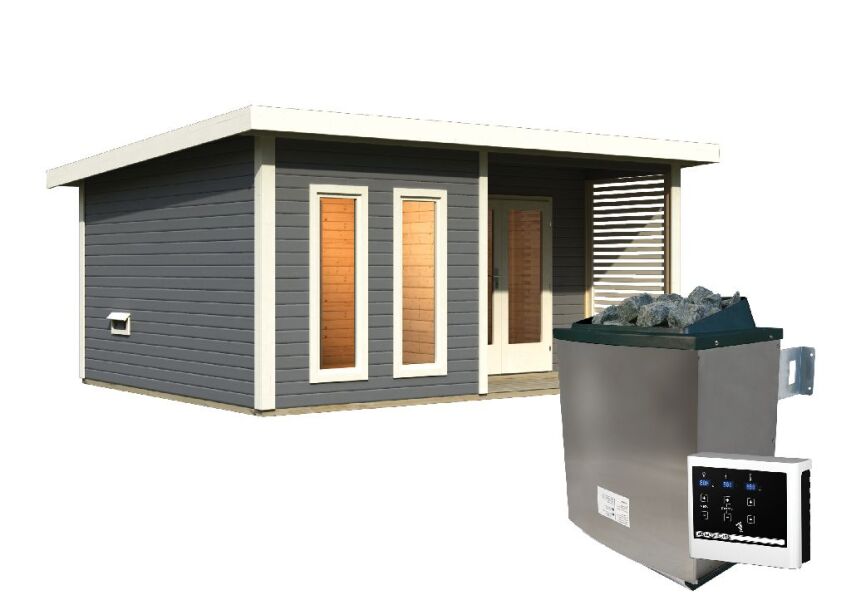 Saunahaus MAINBURG 5  Set B / terragrau lackiert / Ofen 9 KW externe Strg easy