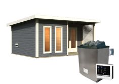 Saunahaus MAINBURG 5  Set B / terragrau lackiert / Ofen 9 KW externe Strg easy