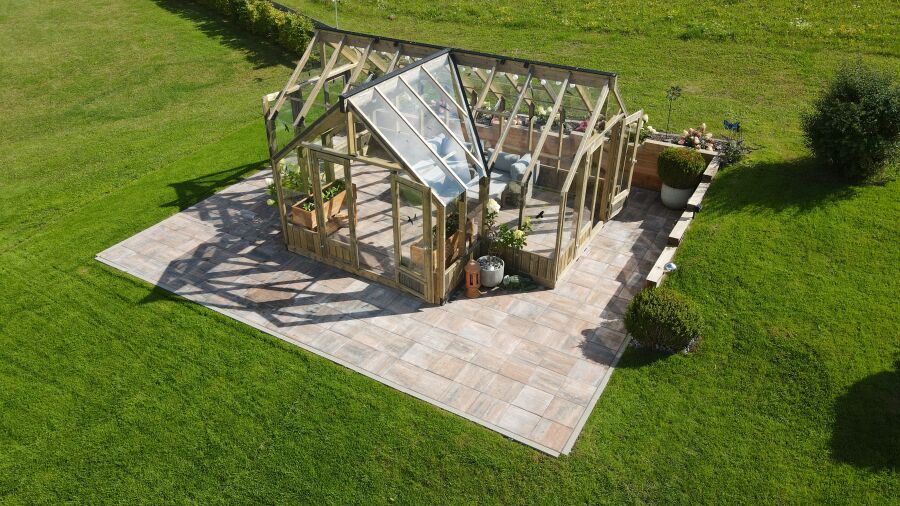 Palmako Glashaus / Gewächshaus / Orangerie EMILIA 19,1 m²  543x421 cm, grau imprägiert