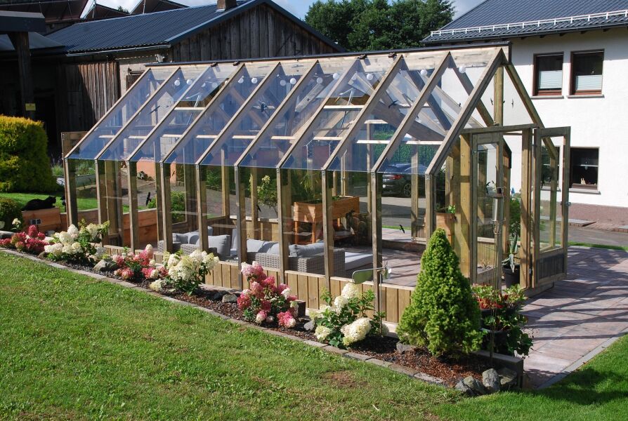Palmako Glashaus / Gewächshaus / Orangerie EMILIA 19,1 m²  543x421 cm, grau imprägiert