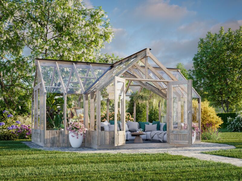 Palmako Glashaus / Gewächshaus / Orangerie EMILIA 19,1 m²  543x421 cm, grau imprägiert