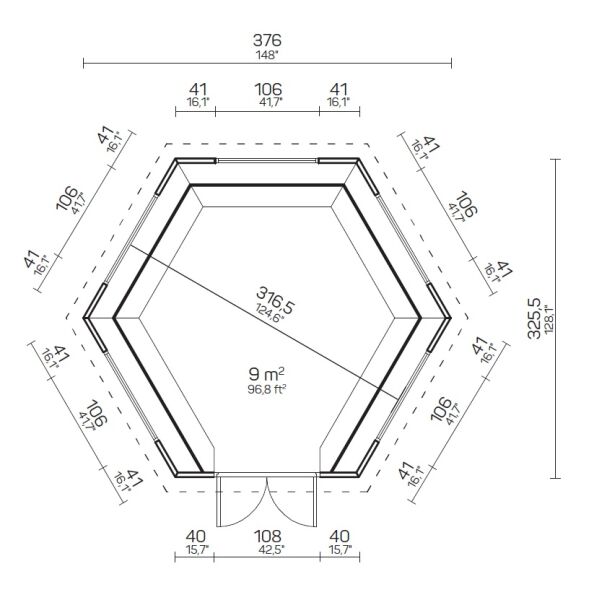 Tene Grillhaus ALBA 9m2 ISO 44mm inkl. 28mm Boden
