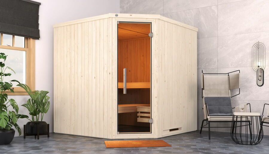 Weka 68mm Elementsauna VARBERG 3 TREND Glastür ohne Ofen